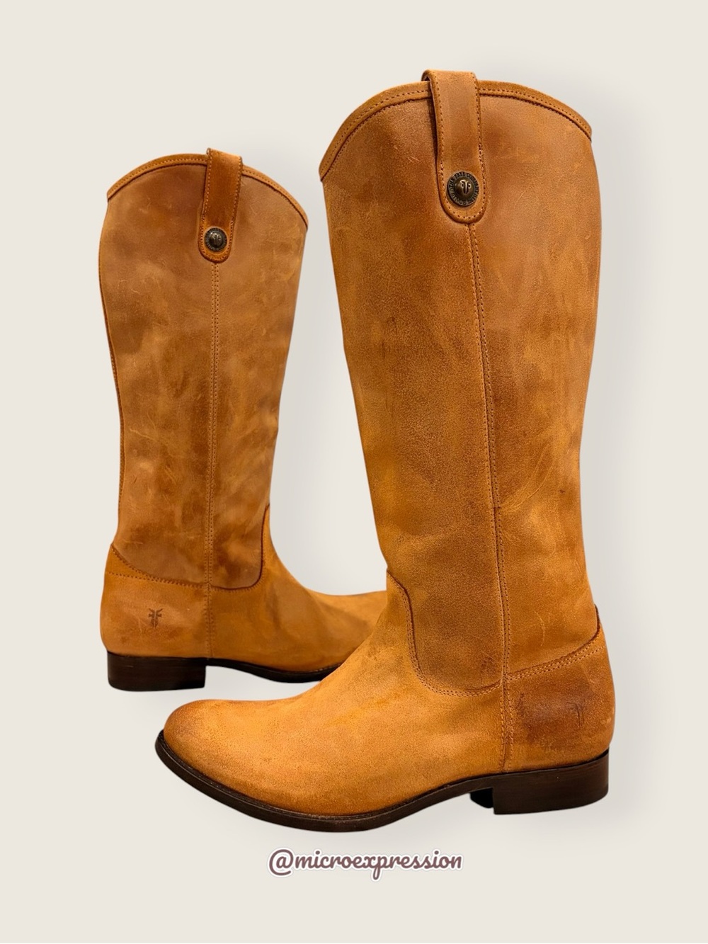 $399 Frye Melissa Button Tan Real Leather Distressed Tall Comfy Knee High Boot - Picture 16 of 16
